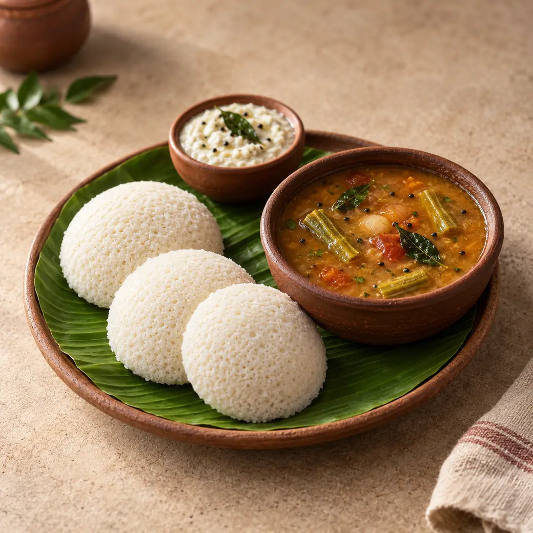 Idli sambar, cooked with Sambar Masala