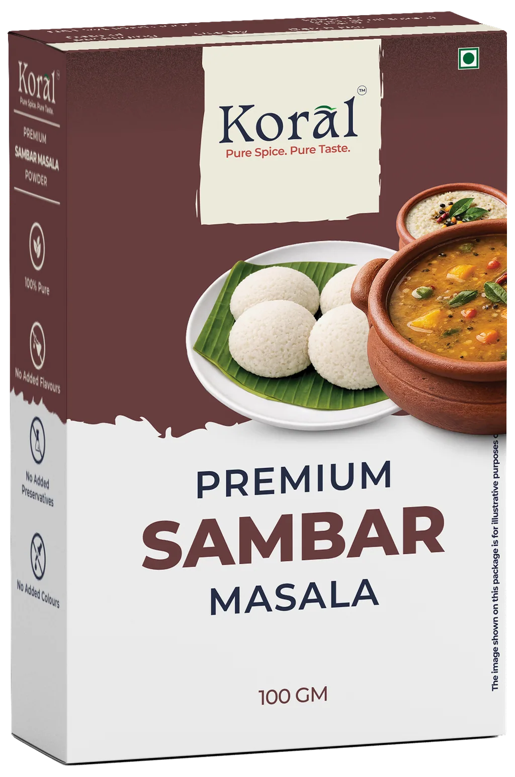 Sambar Masala, 100 g box, front and side panel